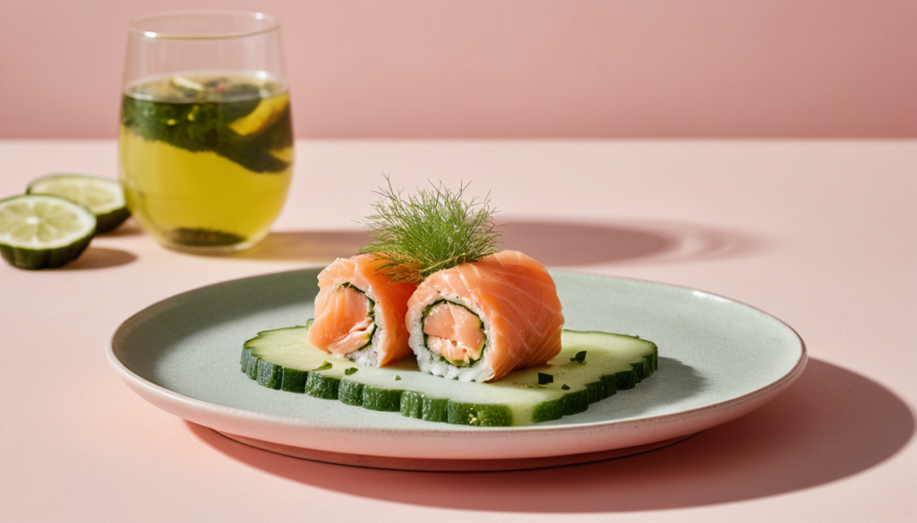 smoked salmon roulade on cucumber chatelaine